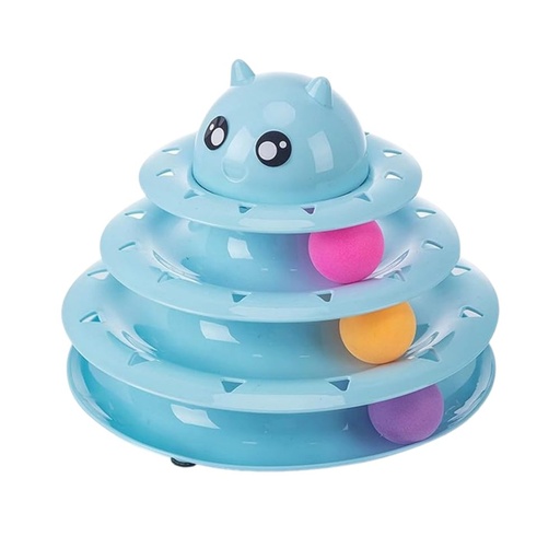 [PC-422565] Cozy Paws Multi-Level Ball Track Cat Toy with Cartoon Face – Mixed Colors