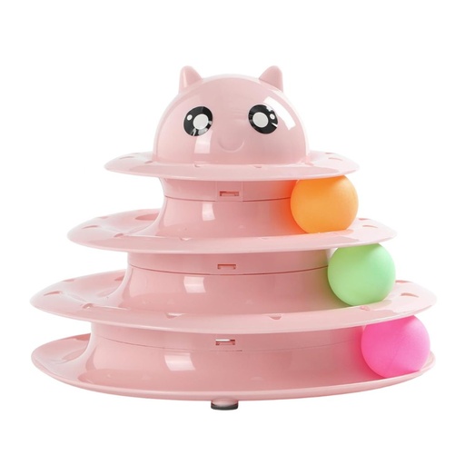 [PC-422572] Cozy Paws Multi-Level Ball Track Cat Toy with Cartoon Face – Mixed Colors