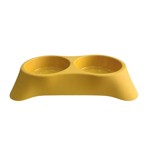 [PC-423302] Cozy Paws Dual Pet Feeding Bowl Plastic- 28.5x16x5.5cm-Yellow