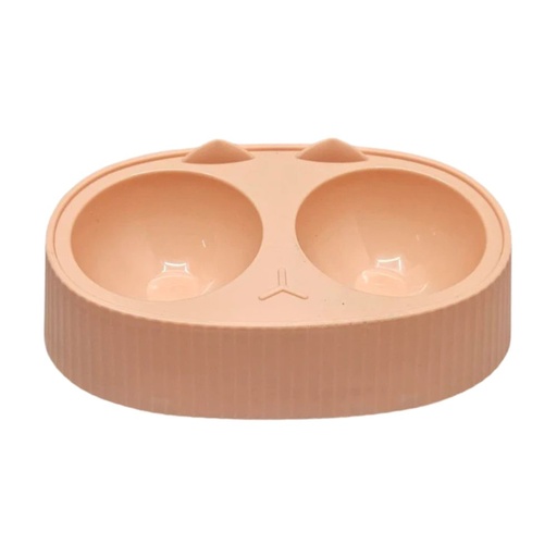 [PC-25580] Cozy Paws Dual Feeding Bowl Plastic- 34x20x9cm-peach