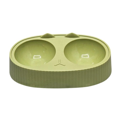 [PC-25597] Cozy Paws Dual Feeding Bowl Plastic- 34x20x9cm-Green