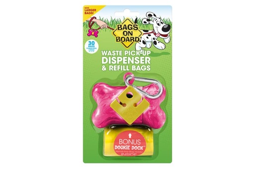 [1037] BOB - Bags on Board Waste Pick-up Dispenser Bone & Refill Pink 30bags