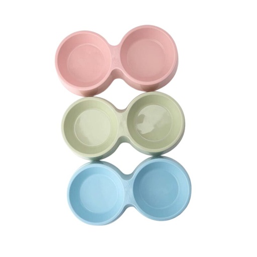 [PC-0012 P] Pets Club Plastic Double Bowl - 88 ml - 28*14.5*5.5 Cm - Pink