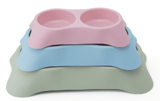 [PC-167P] Pets Club Double Dining Bowl - 64 ml - 23*13*4 Cm Pink