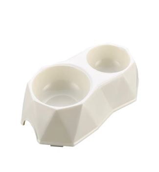 [PC-B002 W] Pets Club Diamond Shape Double Bowl 25.8*14.8*5Cm-White