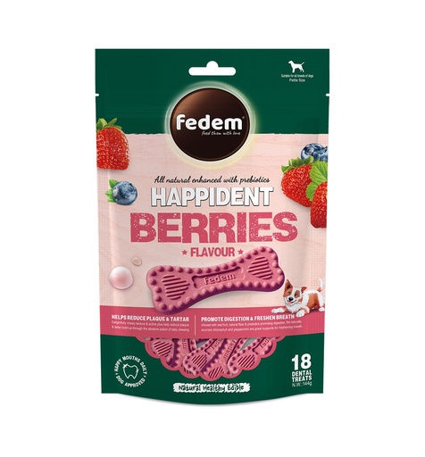 [PC-51014] Fedem Happident Petite Dog Treats – Berries Flavour 144g (18 pcs)