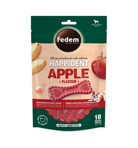 [PC-51038] Fedem Happident Petite Dog Treats – Apple Flavour 144g (18 pcs)
