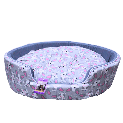 [PC-CK-50314] Coco Kindi Grey Dog Pattern Washable Round Cotton Dog Bed - Size #5
