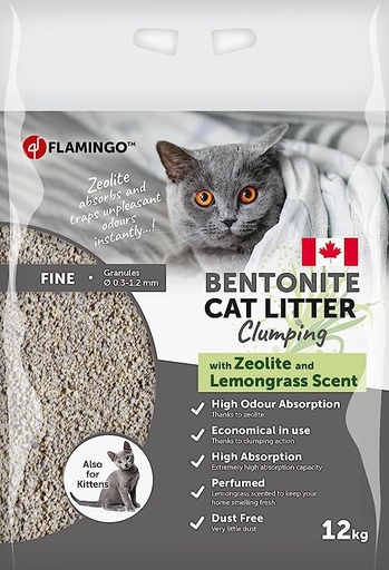 [560667-12KG] Flamingo Bentonite Zeolite & Lemongrass Scent Clumping Cat Litter 12kg