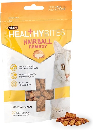 [6005016-65G] Mark & Chappell VetIQ Healthy Bites Hairball Remedy for Cats & Kittens 65gm