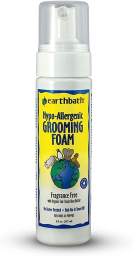 [928] Earthbath Natural Hypo Allergenic Grooming Foam Fragrance Free Waterless for Dogs & Puppies 8oz