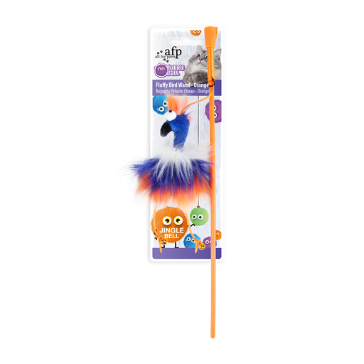 [AP2820] afp-All for Paws Furry Ball Fluffy Bird Wand Orange