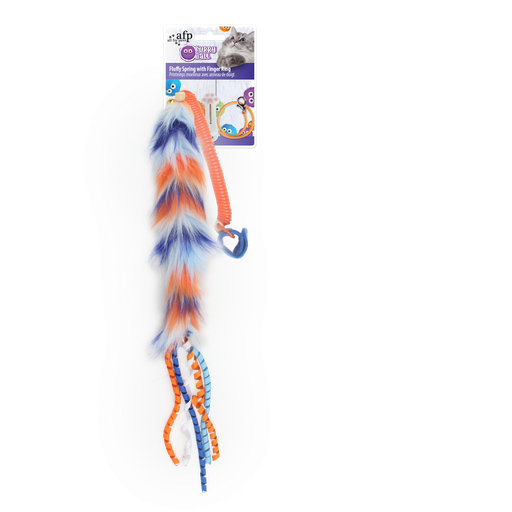 [AP2823] afp-All for Paws Furry Ball Fluffy Spring with Finger Ring Orange