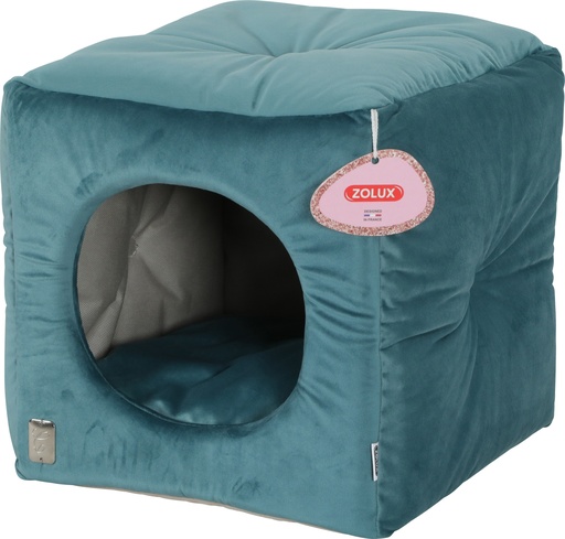 [ZL500247] Zolux Cat Chambord Chesterfield Cube Bed, 35 cm Size, Peacock Green - Cat Bedding