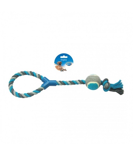 [LR4705046] Duvo+ Knotted Cotton Loop Dog Toy Tennis Ball Grey / Blue Fetch and Tug of War
