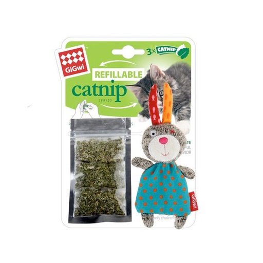 [7055] Gigwi Refillable Catnip (Rabbit) with 3 catnip teabags in ziplock bag