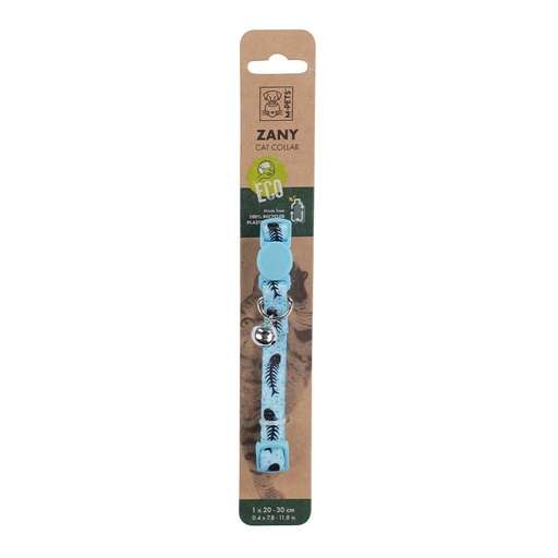 [6953182738794] M-PETS Zany Cat Eco Collar Light Blue Fish Bone