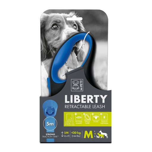 [6953182738602] M-PETS Liberty Dog Retractable Leash Blue Medium