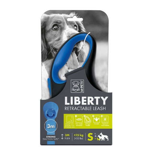 [6953182738596] M-PETS Liberty Dog Retractable Leash Blue Small