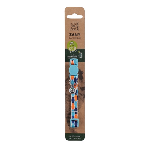 [6953182738800] M-PETS Zany Cat Eco Collar Blue & Orange Fish