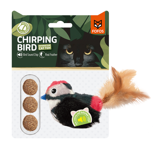 [6971067406392] FOFOS Sound Chip Black Bird with Catnip Balls Cat Toy