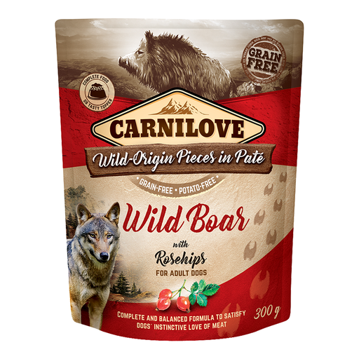 [8595602537792] Carnilove Wild Boar with Rosehip for Adult Dogs Wet Food Pouches 12x300gm