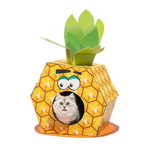 [6971067407054] FOFOS Pineapple Cardboard Cat House with Scratching Pad