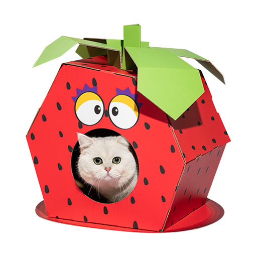 [6971067407078] FOFOS Stawberry Cardboard Cat House with Scratching Pad