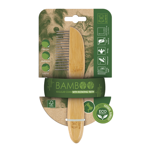 [6953182738466] M-PETS Bamboo Regular Comb 16teeth