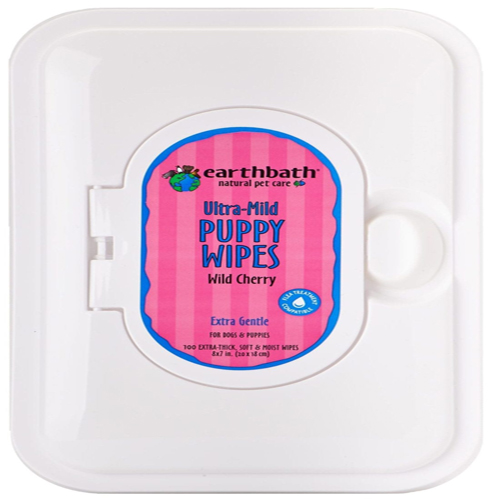 [908] Earthbath Ultra Mild Puppy Wipes Wild Cherry Cleans & Conditions Plant Based Wipes in resealable Pouch 100cts