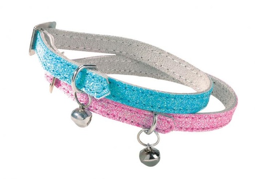 [BO65320-B] Bobby Paillete Cat Collar Leather Glittery Safety Release Bell Blue