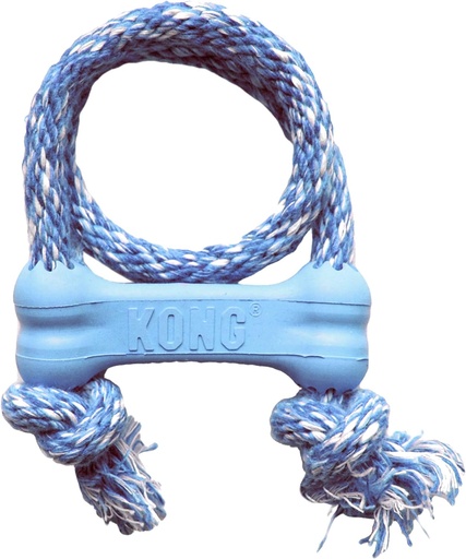 [3020133-XS] KONG Puppy Goodie Bone with Rope Teething Rubber Teeth Cleaning Dog Toy Assorted Colours XS