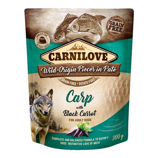 [8595602537785] Carnilove Carp With Black Carrot for Adult Dogs Wet Food Pouches 12x300gm