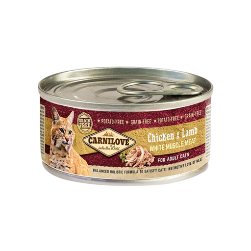 [8595602528943] Carnilove Chicken & Lamb for Adult Cats Wet Food Cans 12x100gm