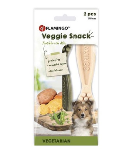 [51785-14.5cm (2pcs)] Flamingo Veggie Adult Toothbrush Dog Treat 14.5cm 2pcs