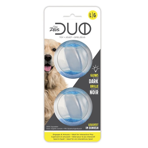 [HA96290] Zeus Duo Ball, 6.3cm with Squeaker & Glow, 2pk