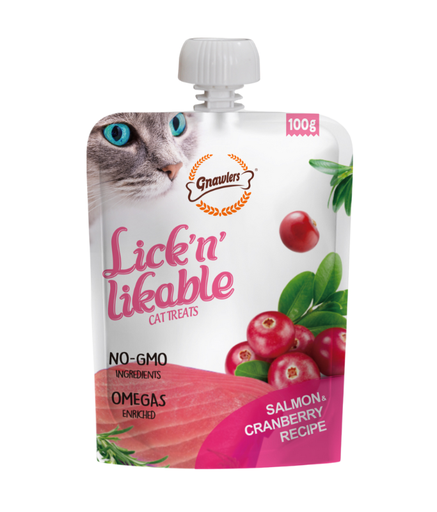 [GN12183] Gnawlers Lick & Lickable Cat Treats Salmon & Cranberry 100gm