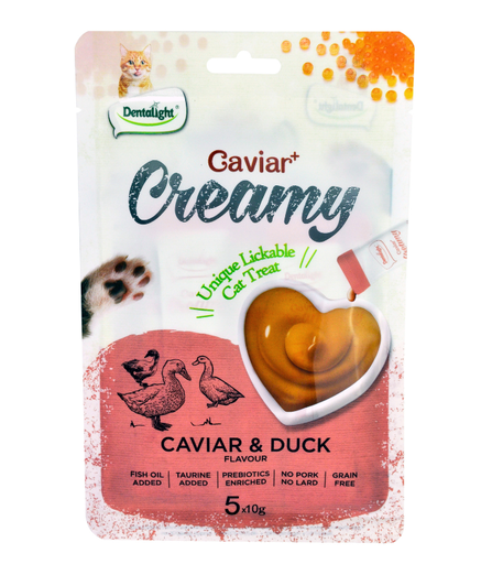 [DL11452] Dentalight Caviar+ Creamy Lickable Cat Treat Caviar & Duck Flavour 5pcs x10gm