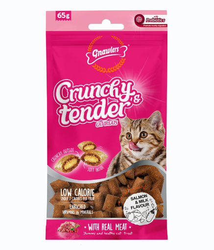 [GN12084] Gnawlers Crunchy & Tender Cat Treats Salmon & Milk Flavour 65gm