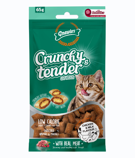 [GN12077] Gnawlers Crunchy & Tender Cat Treats Chicken & Milk Flavour 65gm
