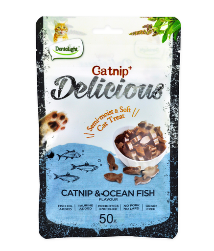 [DL11483] Dentalight Catnip+ Semi Moist & Soft Cat Treat Catnip & Oceanfish Flavour 50gm