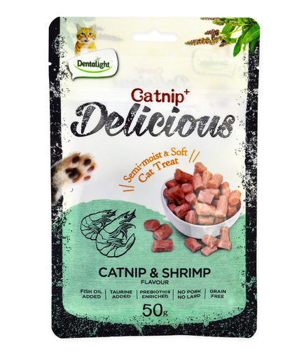 [DL11476] Dentalight Catnip+ Semi Moist & Soft Cat Treat Catnip & Shrimp Flavour 50gm