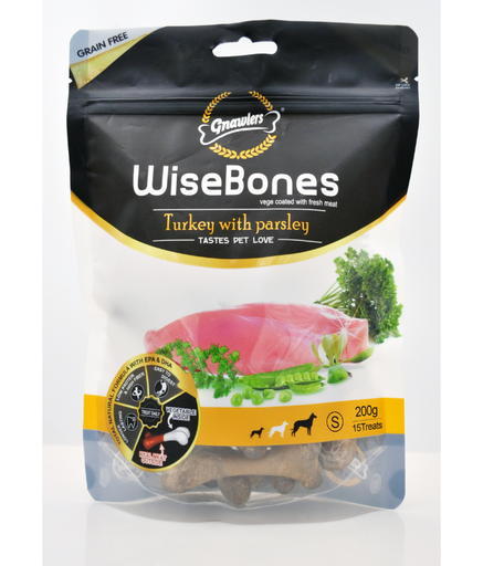 [GN07622] Gnawlers Wisebones Turkey With Parsley Small 15pcs 200gm