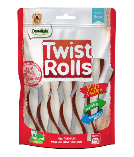 [DL09473] Dentalight Twist Rolls Medium Dog Treats Beef Flavour 5inch 100gm