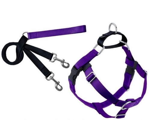 [HUPKMDPR] 2 Hounds Design Freedom No Pull Dog Harness and Leash Purple Medium 1inch Nylon, Swiss Velvet & SS