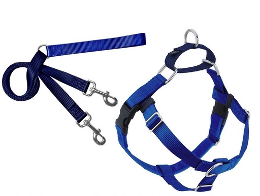 [HUPK58MDROY] 2 Hounds Design Freedom No Pull Dog Harness and Leash Royal Blue Medium 5/8" Nylon, Swiss Velvet & SS