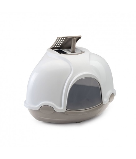 [IM84370] IMAC Ginger Hooded Corner Shaped Cat Litter Box Grey