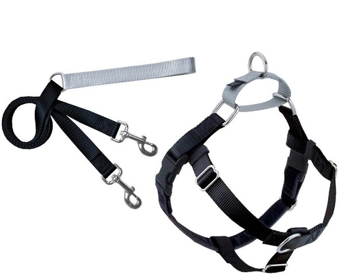 [HUPKMDBK] 2 Hounds Design Freedom No Pull Dog Harness and Leash Black Medium 1" Nylon Swiss Velvet & SS