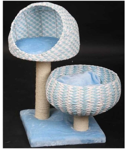 [HY3298-BLUE] Catry Cat Tree With Cushion And Scratcher Blue LWH 45x45x79cm