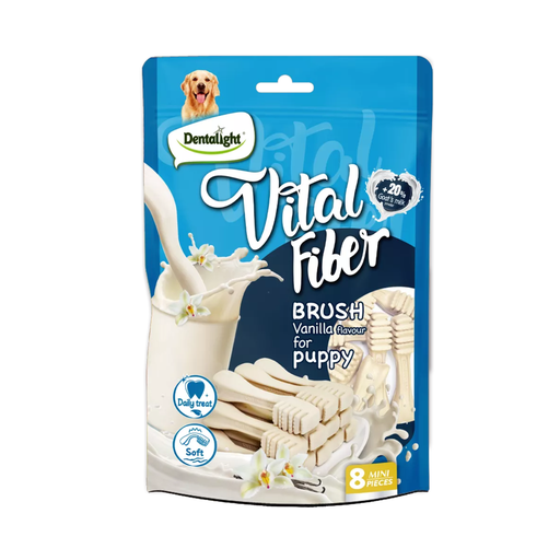 [DL10783] Dentalight 2.7" Vital Fiber Brush Dog Snack - 8pcs With 20% goat's milk powder [Vanilla flavour]-80gm